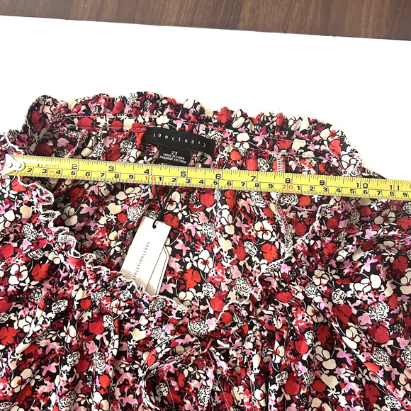 Women Plus 2X Blouse Sanctuary Georgette Red Floral Print Tie Neck Ruffle NWT - Picture 9 of 16